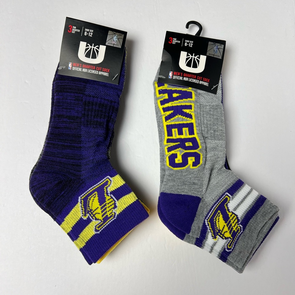 LA LAKERS 6 PAIR QUARTER CUT SOCKS OFFICIAL NBA LICENSED MEN Size 6-12